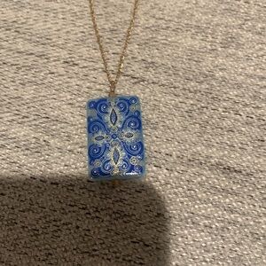 Hand painted blue and gold plated necklace. NWOT